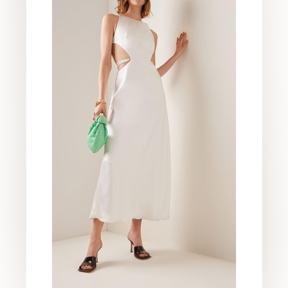 BRANDON MAXWELL Cut Out Silk Slip Dress in White